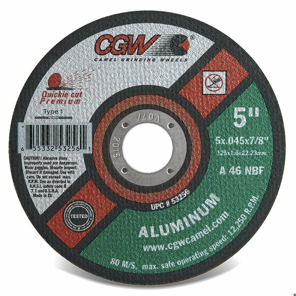 Cgw Abrasives Quickie Cut Flat Thin Depressed Center Wheel, 5 in Dia x 0.045 in THK, 46 Grit, Aluminum Oxide Abras 45147